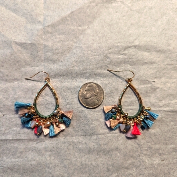 Style & Co. Mixed Bead and Tassel Open Pear-Shape Drop Earrings NWT - Picture 3 of 6